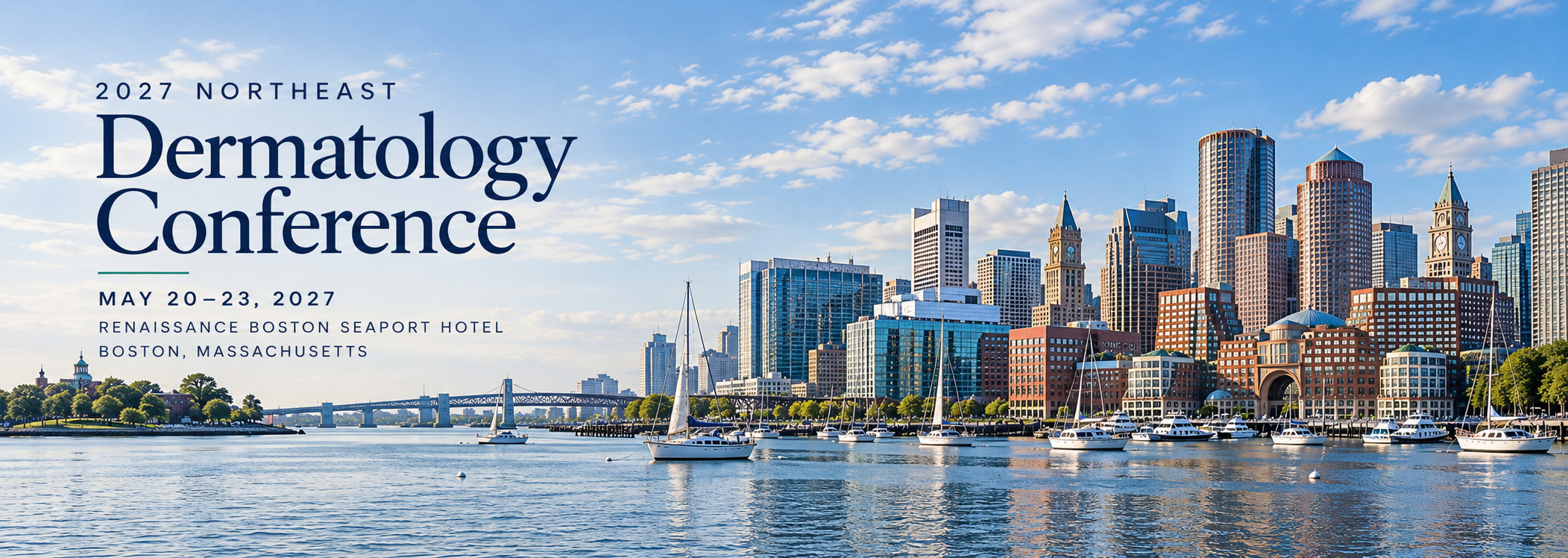 Boston harbor skyline with sailboats on the water.